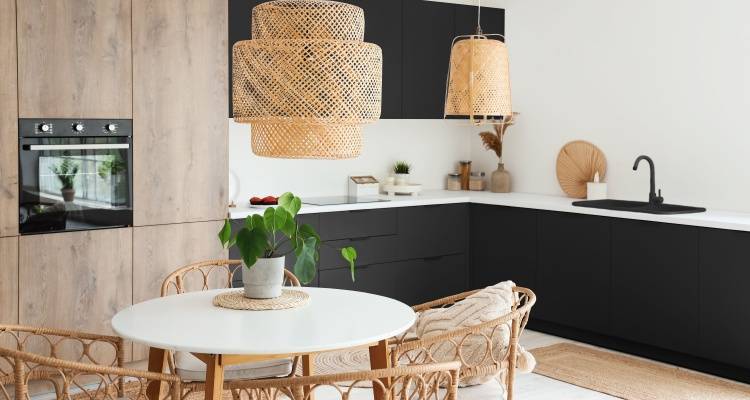 rattan dining chairs with dark cabinet