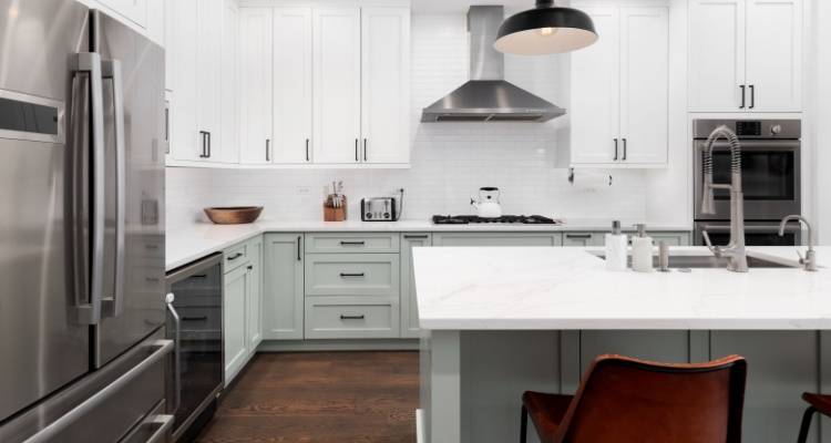 bright kitchen with dark floor