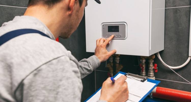 electric boiler being inspected