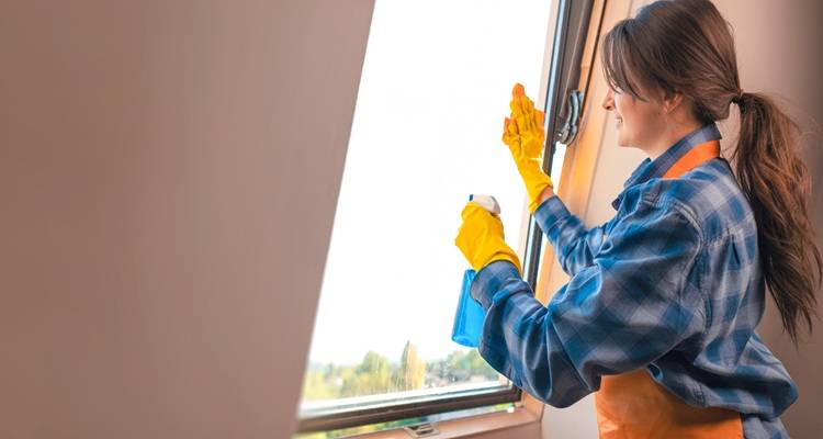 woman cleaning windows