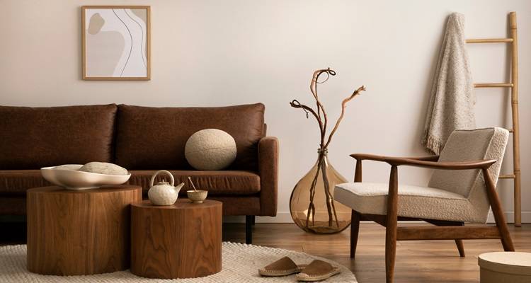 Brown sofa in living room