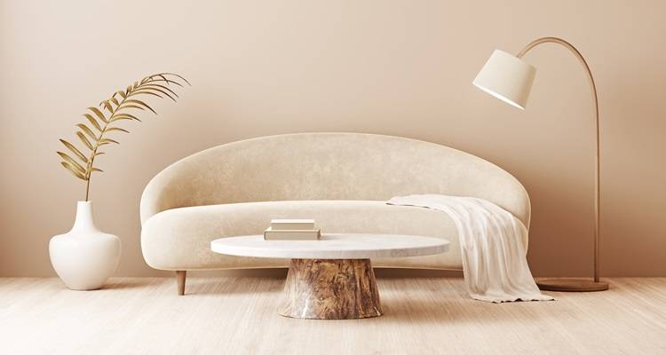 Cream sofa with lamp