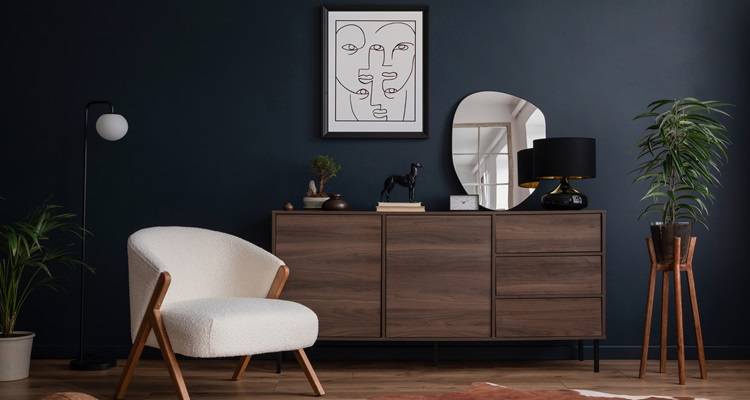 Sideboard in dark living room