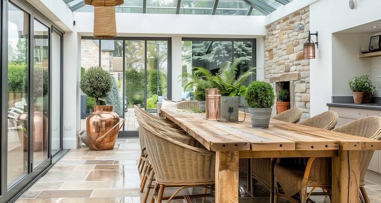 house extension cost guide — an orangery that is being used as a dining area