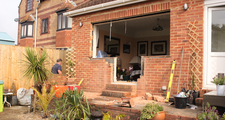 back of UK house that has had uPVC windows removed