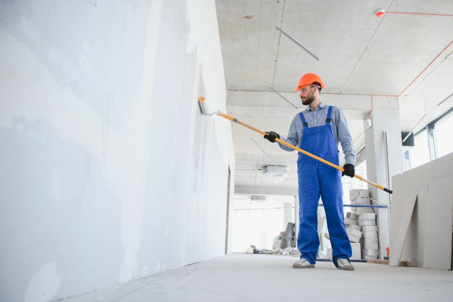 person painting wall with roller