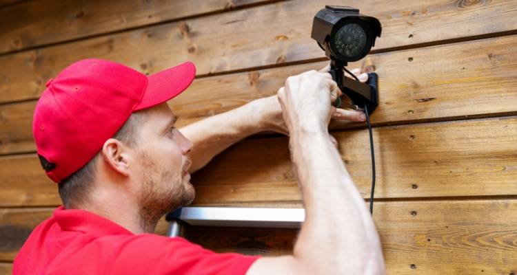 person fitting a CCTV camera