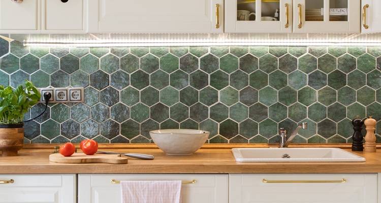 green hexagon tiles